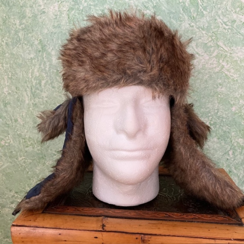 SA COMPANY navy trapper hat with faux fur, one size fits most but tight for adul